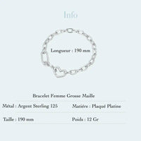 Bracelet argent grosse maille avec coeur pour femme - La Colibry