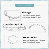 Bracelet argent grosse maille avec coeur pour femme - La Colibry