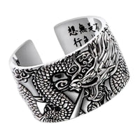 Anneau dragon avec sutra du cœur en Argent