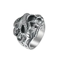 Bague Serpent et Tête de Mort en Acier Inoxydable