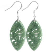 Boucles d’oreilles en jade naturel vert – Vue face avec motif Phoenix