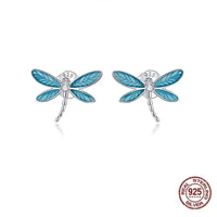 Boucles d’oreilles en argent originales – Libellule émail bleu