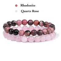 Bracelet en pierre naturelle couple en rhodonite et quartz rose – idéal pour célébrer l’amour et l’équilibre émotionnel.