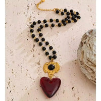 Collier Cœur Rouge en Acier Inoxydable et résine