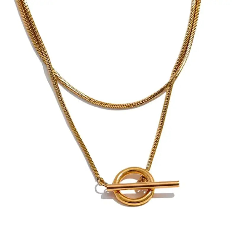 Collier Double Rangée Or Happiness Boutique - Pendentif Cercle - Acier Inoxydable - 34-41cm