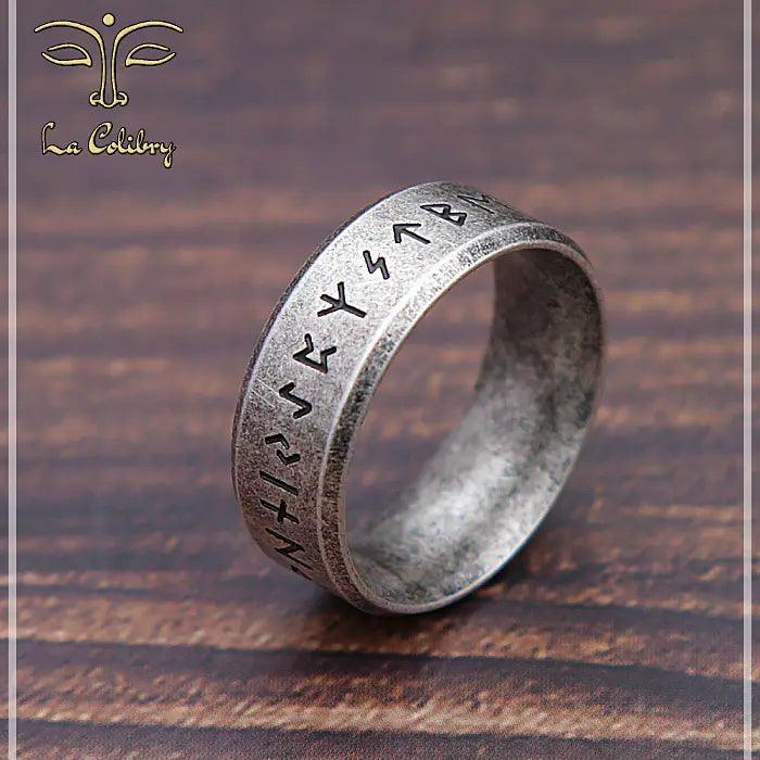 Joievievie Bague Viking Rune Arbre De Vie - Acier Inoxydable Gravée Bois Incrusté - Bijoux Homme Femme