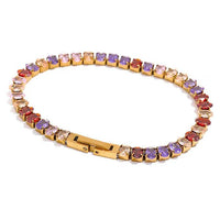 Bracelet Riviere multicolore en zircon et acier inoxydable plaqué Or