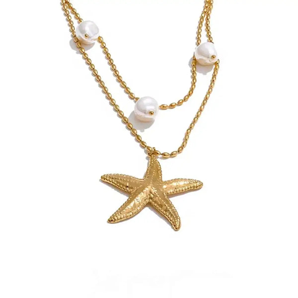 Collier Multi-Rang Perles Blanches et d'Acier
