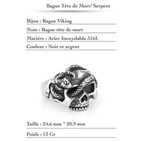 Bague Serpent et Tête de Mort en Acier Inoxydable