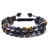 Bracelet Triple Protection en œil du tigre, hématite et obsidienne noire