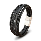 Bracelet homme en cuir noir tressé avec fermoir en acier inoxydable – accessoire élégant et moderne