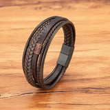 Bracelet en cuir marron tressé avec fermoir noir pour homme – style rustique et authentique