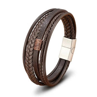 Bracelet homme en cuir marron tressé avec fermoir acier – bijou masculin chic et durable