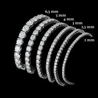 Comparatif des tailles de pierres pour bracelet tennis homme – disponibles en moissanite ou zircon de 2 à 6,5 mm.