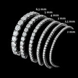 Comparatif des tailles de pierres pour bracelet tennis homme – disponibles en moissanite ou zircon de 2 à 6,5 mm.
