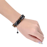 Bracelet Triple Protection en œil du tigre, hématite et obsidienne noire