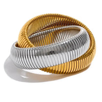 Bracelet Tubogas large 20 mm – bijou statement en acier plaqué or et platine

