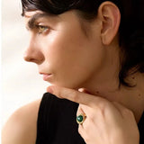 Grosse Bague Dorée avec Pierre Œil de Tigre ou Malachite – Élégance
