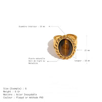 Grosse Bague Dorée avec Pierre Œil de Tigre ou Malachite – Élégance