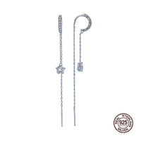 Paire de boucles d’oreilles pendantes en argent véritable 925 – bijou féminin avec chaînette fine et pierre éclatante façon diamant.